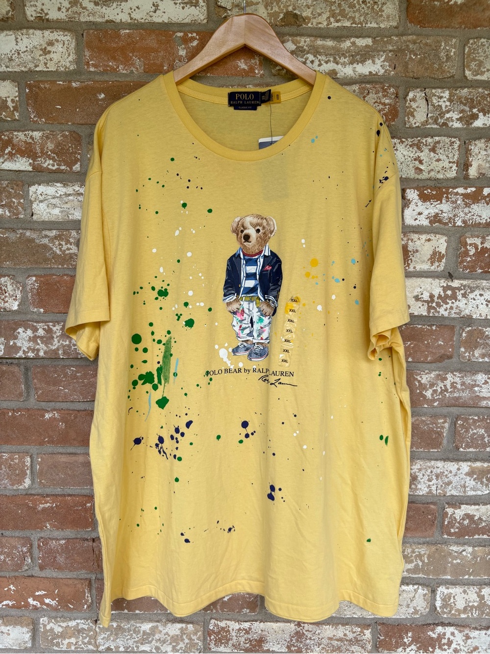 Polo Ralph Lauren Men’s XXL Graphic Tshirt Yellow Bear Splatter Paint NWT